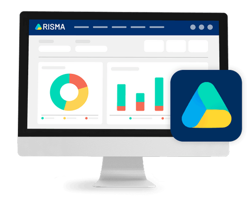 Dashboard fra RISMAs GRC-platform på en computerskærm